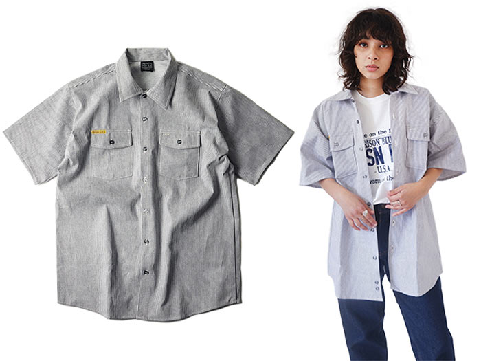 プリズンブルース PRISON BLUES 半袖 8オンス ヒッコリーストライプ ワークシャツ アメリカ製 米国製 HICKORY STRIPE WORK SHIRT