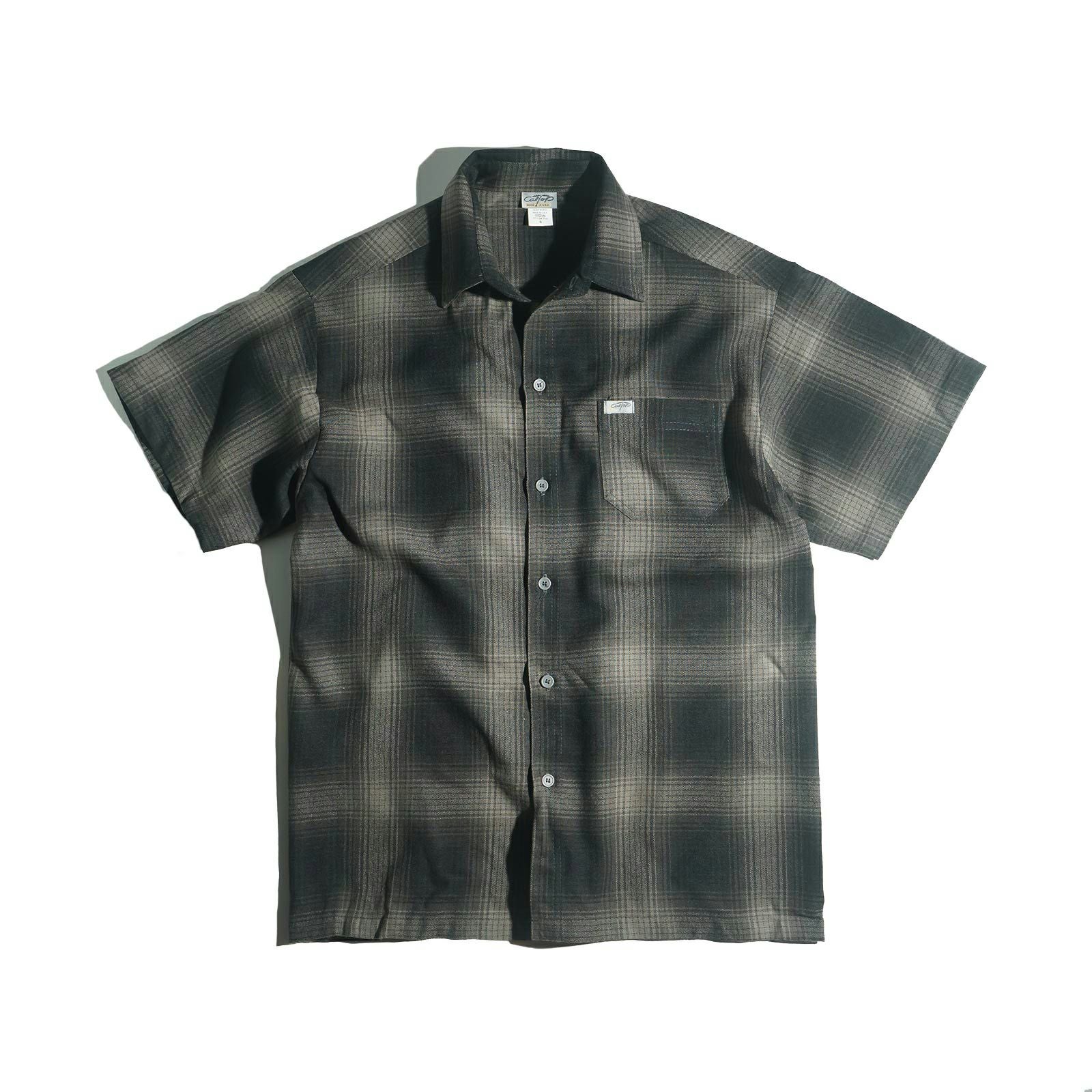 キャルトップCALTOP#2000オンブレチェック半袖フランネルシャツメンズS-XXXL米国製アメリカ製MADEINUSA