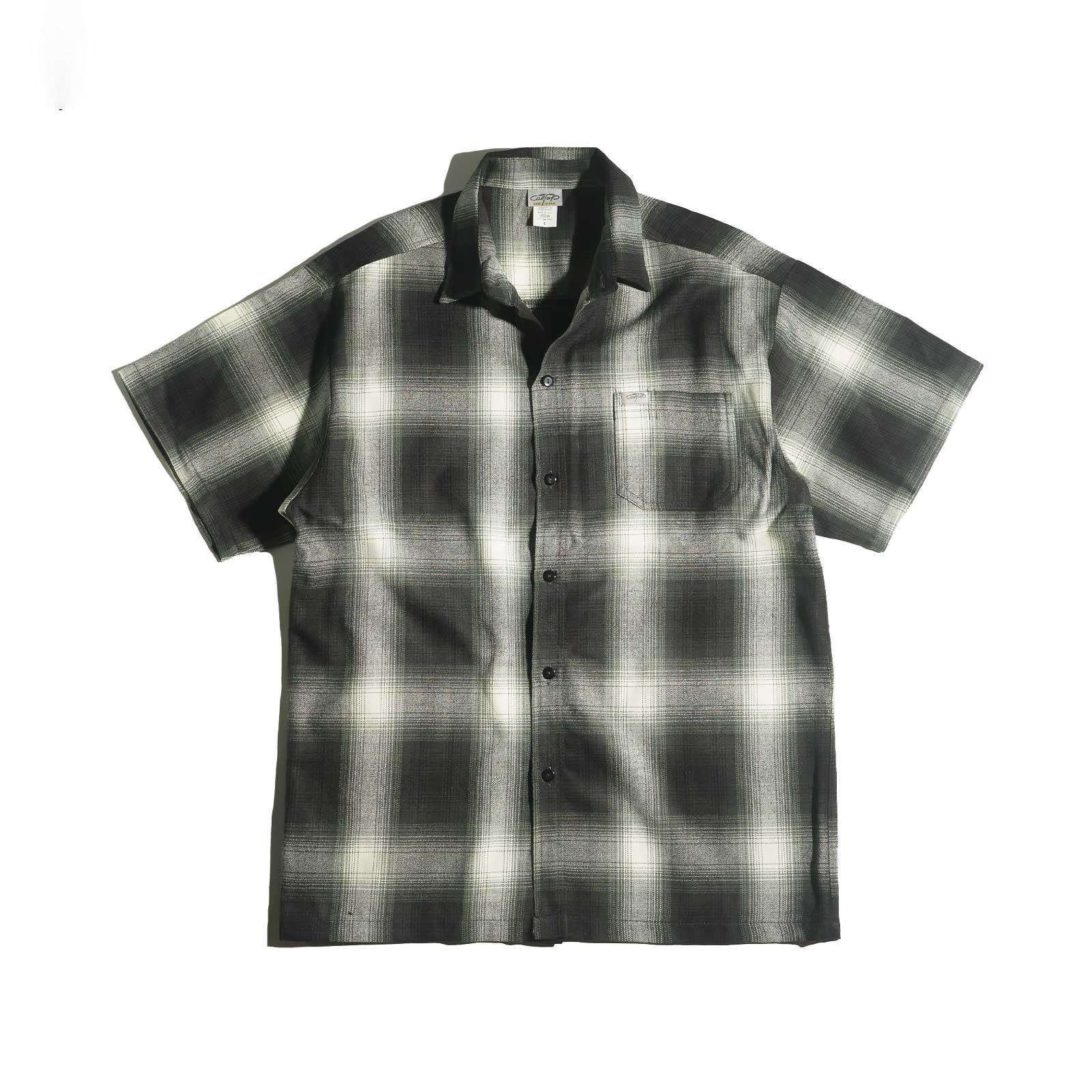 キャルトップCALTOP#2000オンブレチェック半袖フランネルシャツメンズS-XXXL米国製アメリカ製MADEINUSA