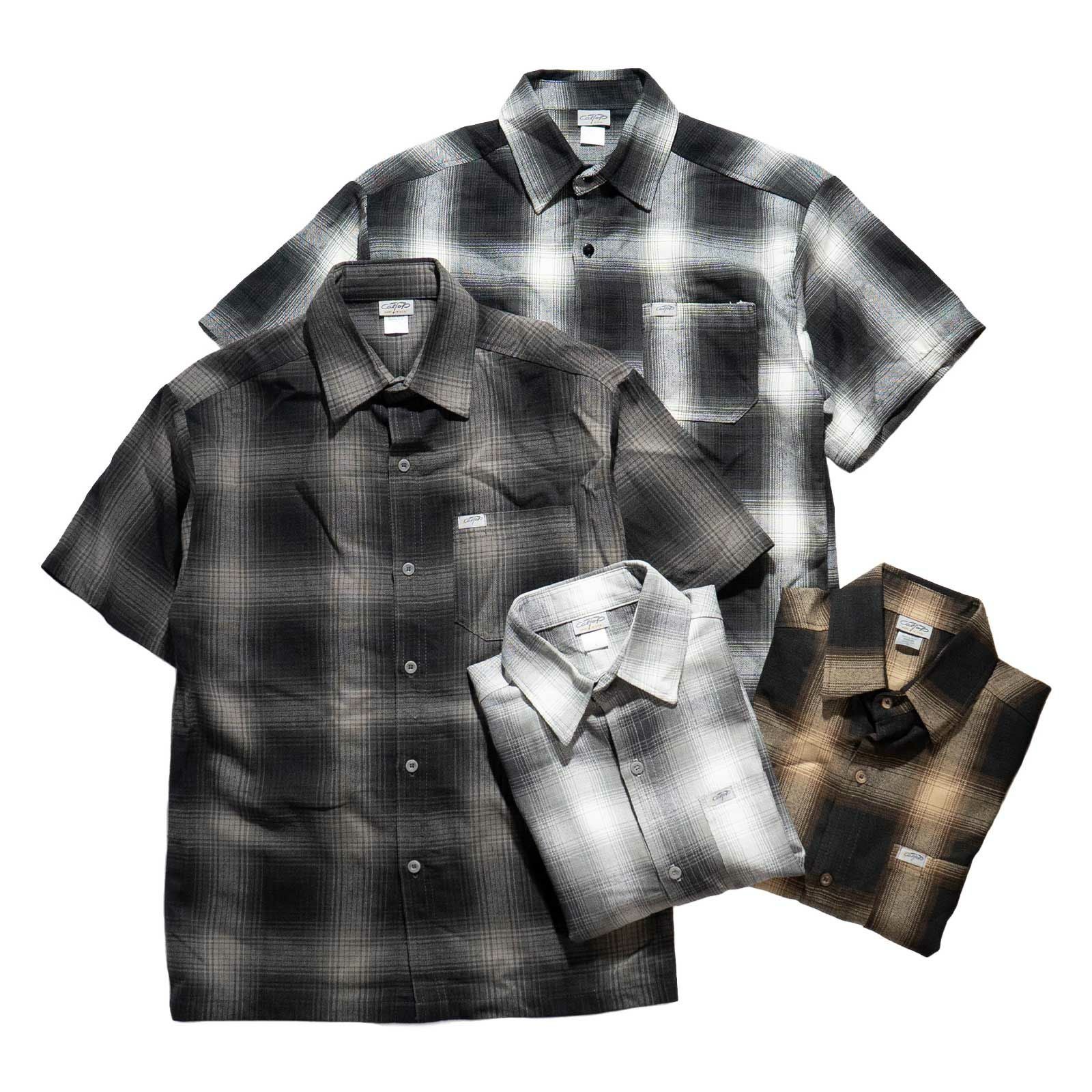 キャルトップCALTOP#2000オンブレチェック半袖フランネルシャツメンズS-XXXL米国製アメリカ製MADEINUSA