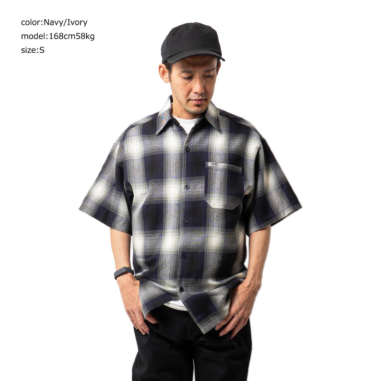 キャルトップCALTOP#2000オンブレチェック半袖フランネルシャツメンズS-XXXL米国製アメリカ製MADEINUSA