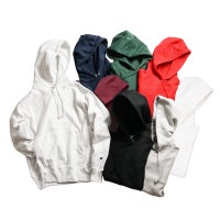 チャンピオンChampion#S101リバースウィーブプルオーバーフードスウェット単色青タグ