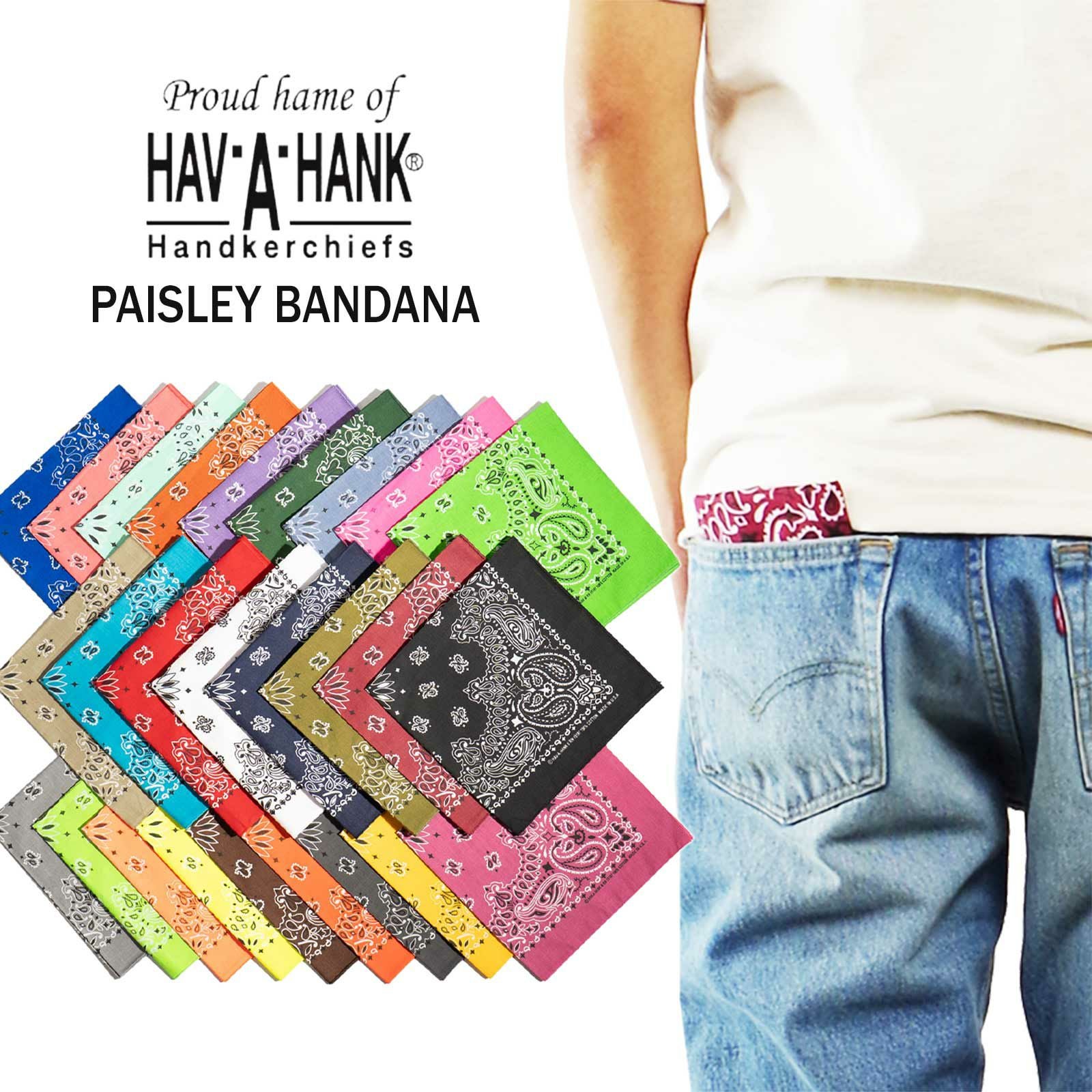ハバハンクHAV-A-HANKバンダナアメリカ製トラディショナルペイズリーメンズレディースユニセックス男女兼用MADEINUSA綿100％コットン｜ハブアハンクハンカチ代わりにも赤白黒