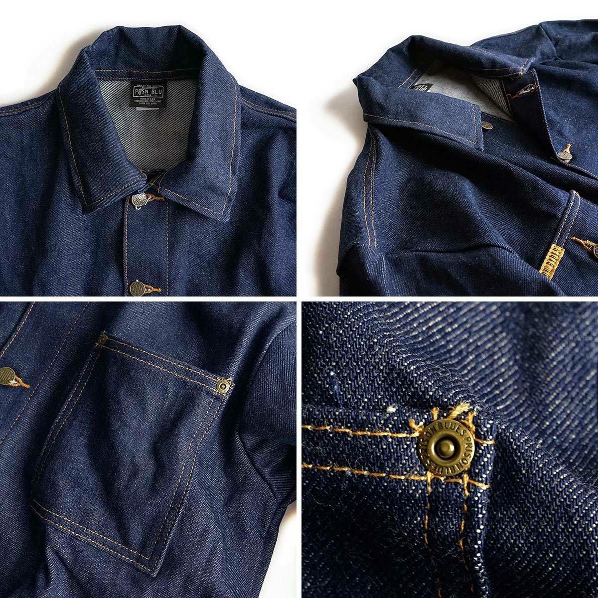 プリズンブルースPRISONBLUESデニムヤードコートリジッドブルー別注レッドフォックスステッチ