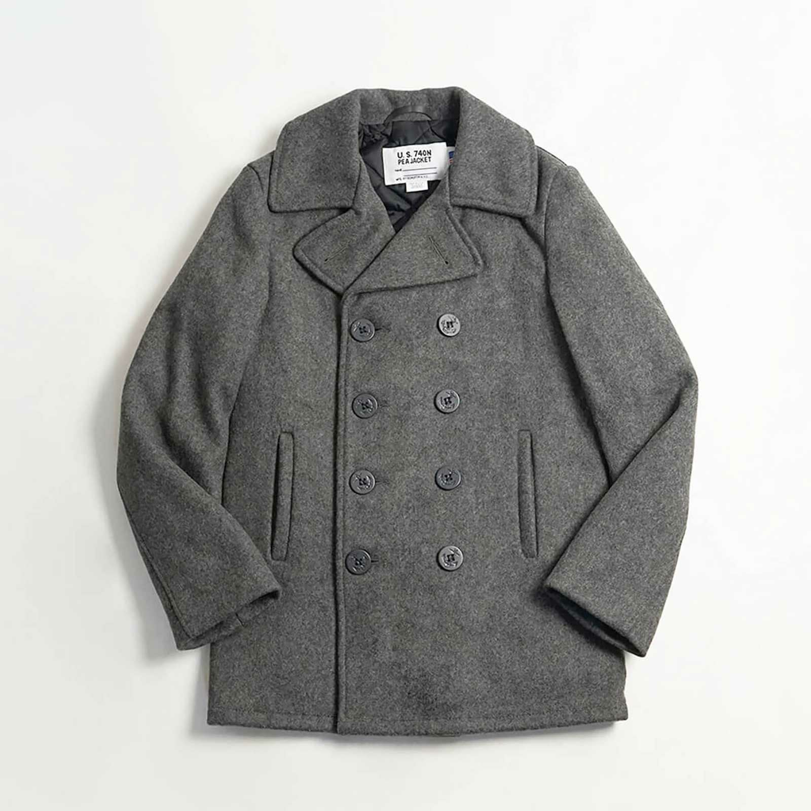 ショットSCHOTT740メンズウールダブルピーコート｜アメリカ製MADEINUSA防寒保温性PEA-COATPコート厚手メルトンウール32オンスキルティング裏地内ポケットシンプルブランド定番ネイビー紺グレーカジュアルビジネス