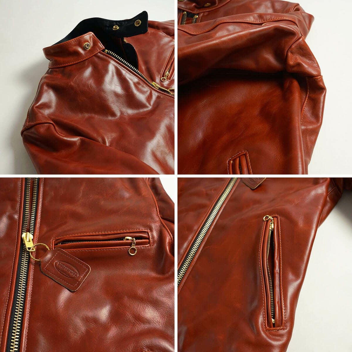 バンソンVANSONMODELBシングルライダースオクタゴン(アメリカ製米国製スタンドカラーレザージャケット革ジャンブラウン）