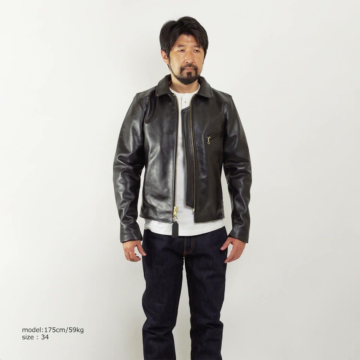 バンソンVANSONENFシングルライダースブラック｜シングルライダースメンズアメリカ製MADEINUSAエンフィールド襟付レザージャケットアウター革ジャン牛革本革カウハイド内ポケット定番黒サイズ32-46