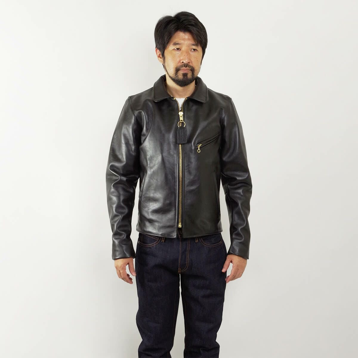 バンソンVANSONENFシングルライダースブラック｜シングルライダースメンズアメリカ製MADEINUSAエンフィールド襟付レザージャケットアウター革ジャン牛革本革カウハイド内ポケット定番黒サイズ32-46