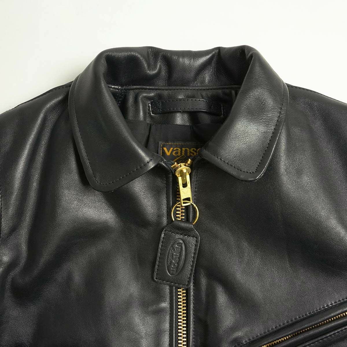 バンソンVANSONENFシングルライダースブラック｜シングルライダースメンズアメリカ製MADEINUSAエンフィールド襟付レザージャケットアウター革ジャン牛革本革カウハイド内ポケット定番黒サイズ32-46