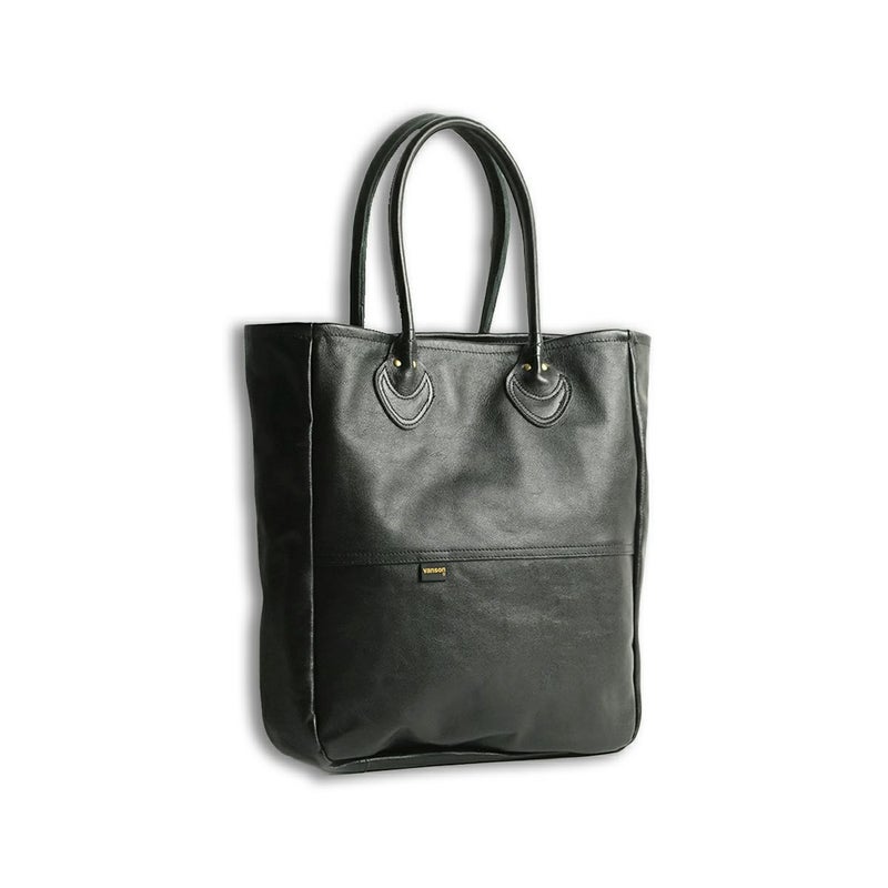 バンソンVANSONjalana別注ロングハンドルシンプルレザートートブラック(MADEINUSAバッグ黒革バッグ）