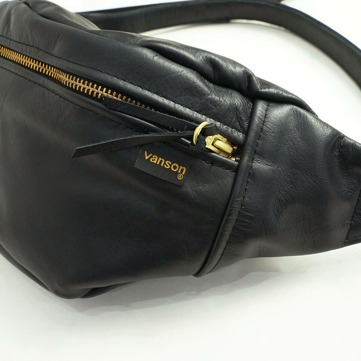 バンソンVANSONレザーポーチラージファニーパックブラック(LARGEFANNYPACK）