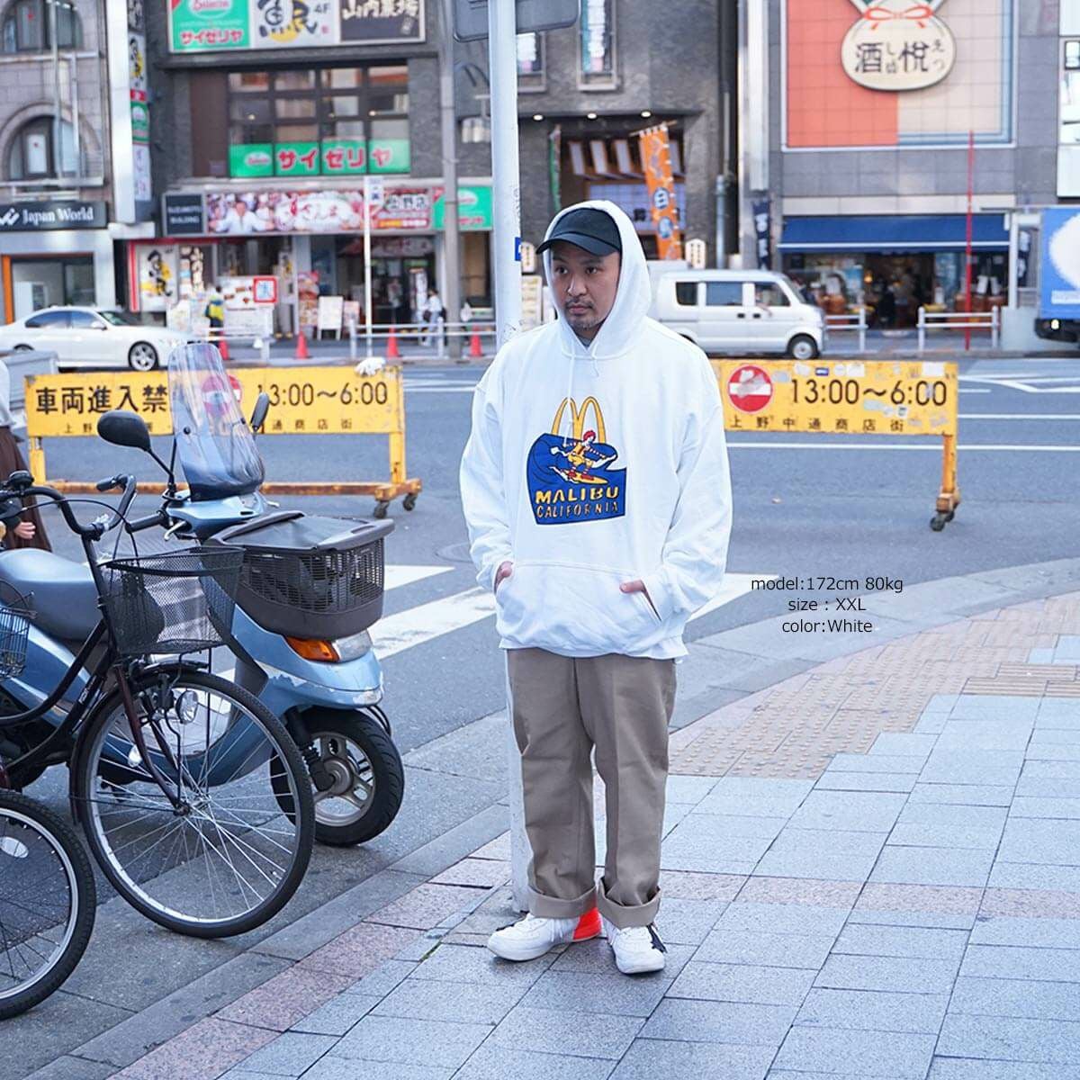 マクドナルドプルオーバーフードスウェット波乗りドナルドマリブ店限定BIGSIZE
