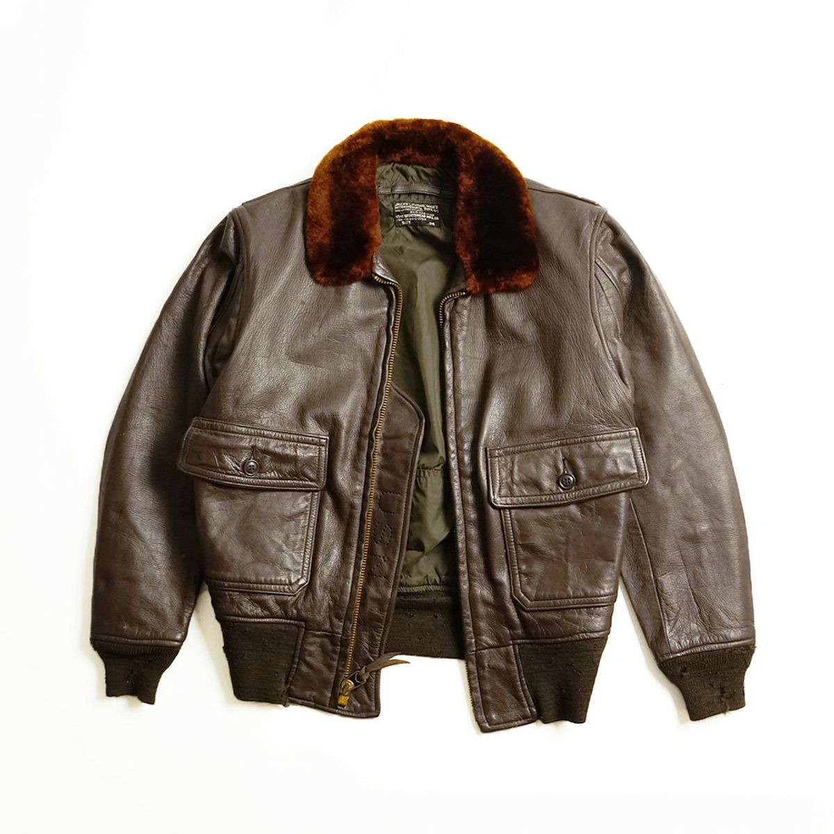 ショット　G1ジャケット　サイズ38 良品 Schott ショット G-1 牛タグ レザー フライトジャケット 濃茶