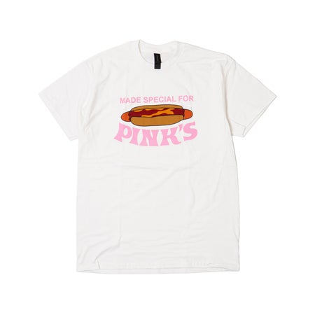 ピンクスホットドッグスPINK’SHOTDOGS半袖Tシャツ別注ピンクスフロントプリント（メンズS-XXL海外買い付けご当地）