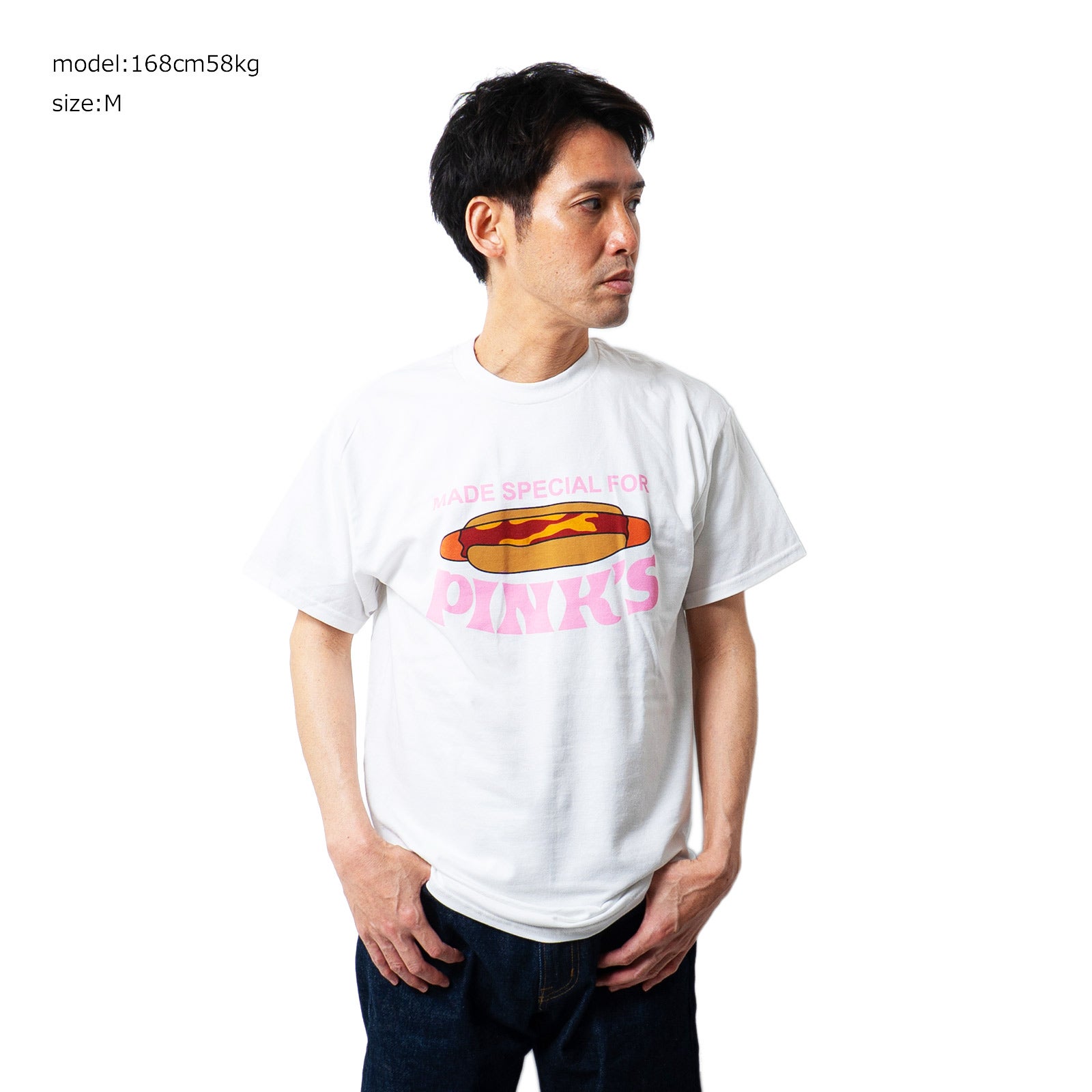 ピンクスホットドッグスPINK’SHOTDOGS半袖Tシャツ別注ピンクスフロントプリント（メンズS-XXL海外買い付けご当地）