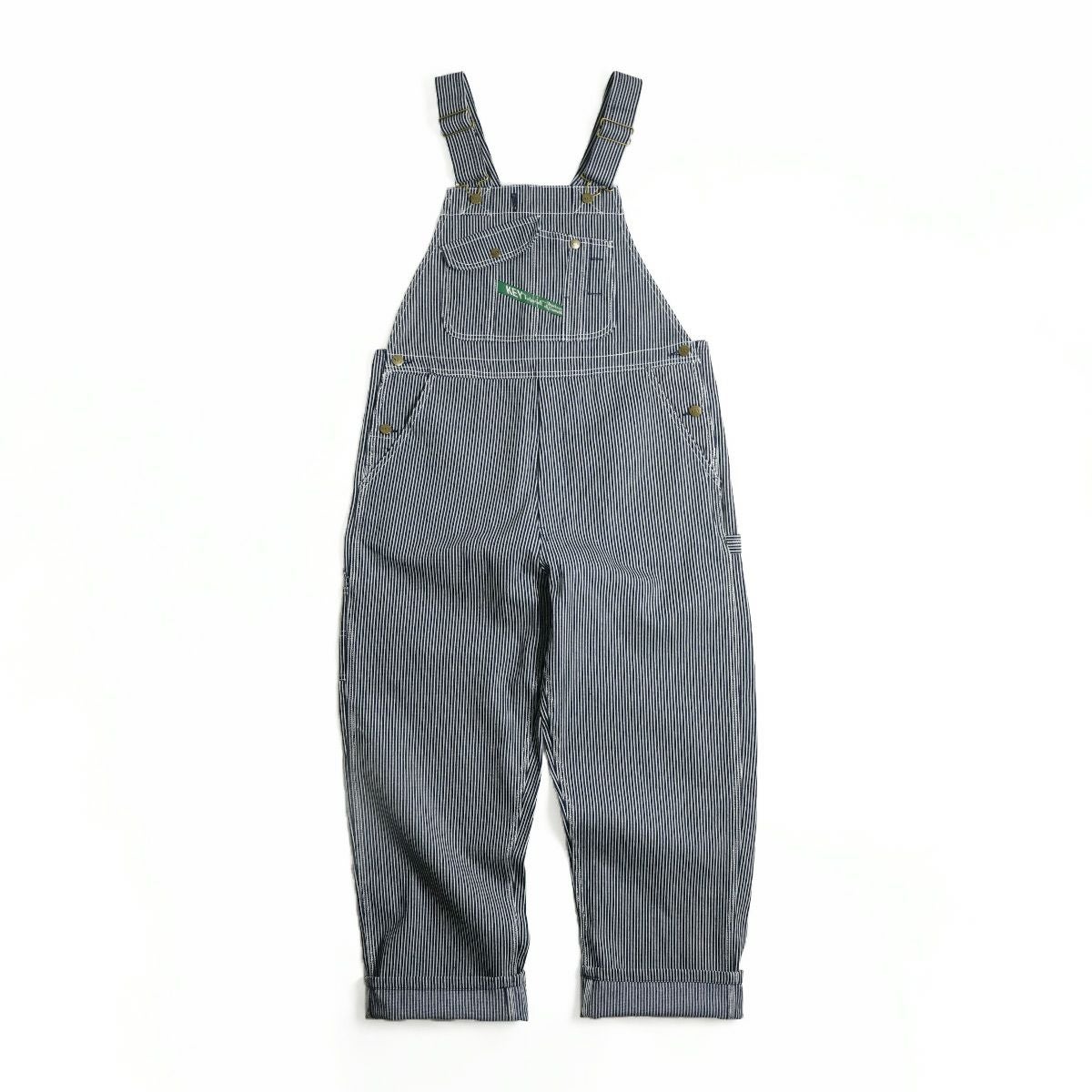 キーKEYヒッコリーストライプビブオーバーオール（273-47メンズ30-46インチ作業服作業着つなぎ12オンス）