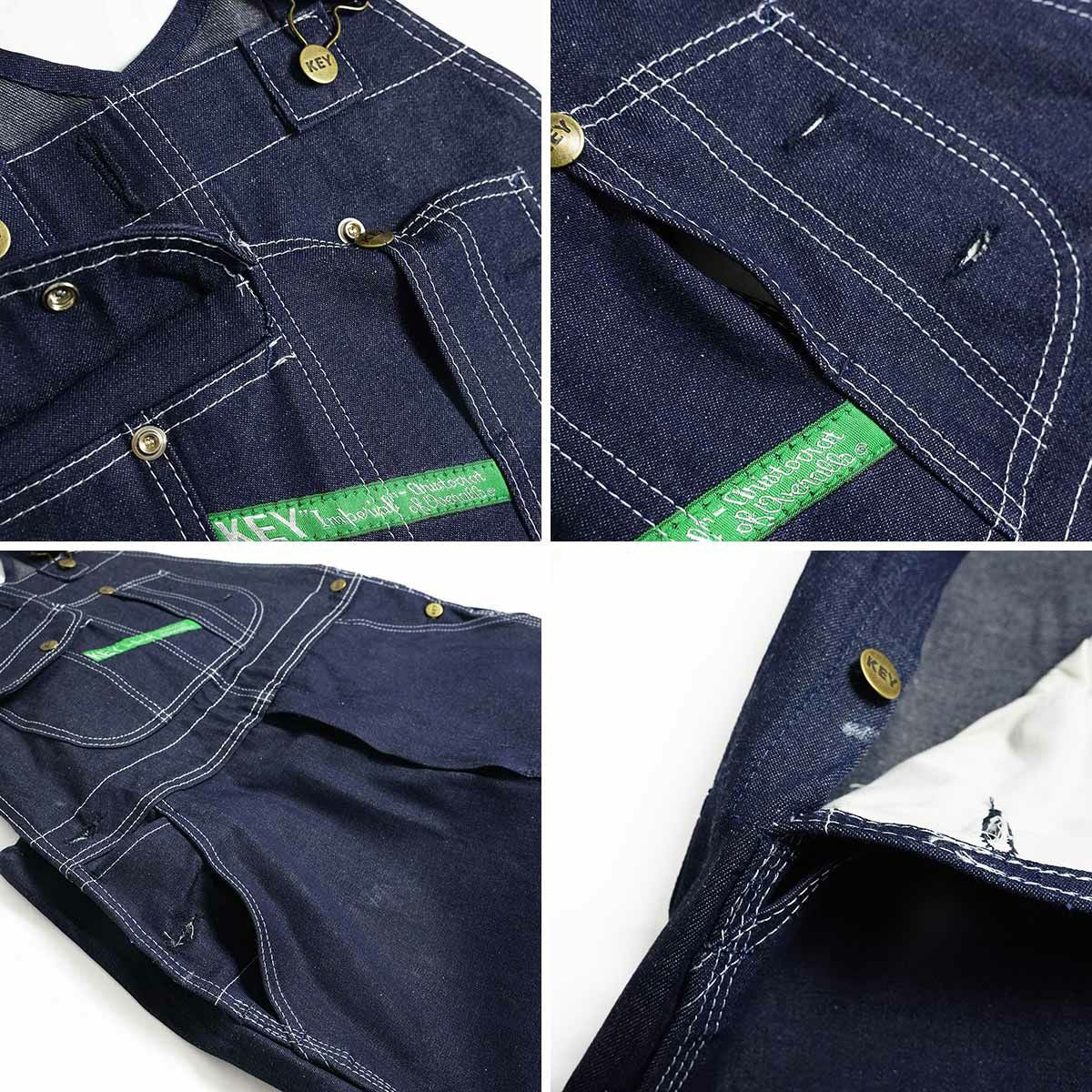 キーKEYデニムビブオーバーオール（273-41メンズ30-46インチ作業服作業着つなぎ12オンス）
