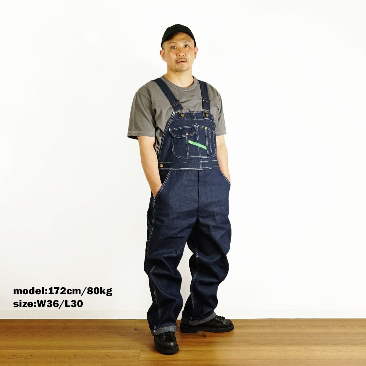 キーKEYデニムビブオーバーオール（273-41メンズ30-46インチ作業服作業着つなぎ12オンス）