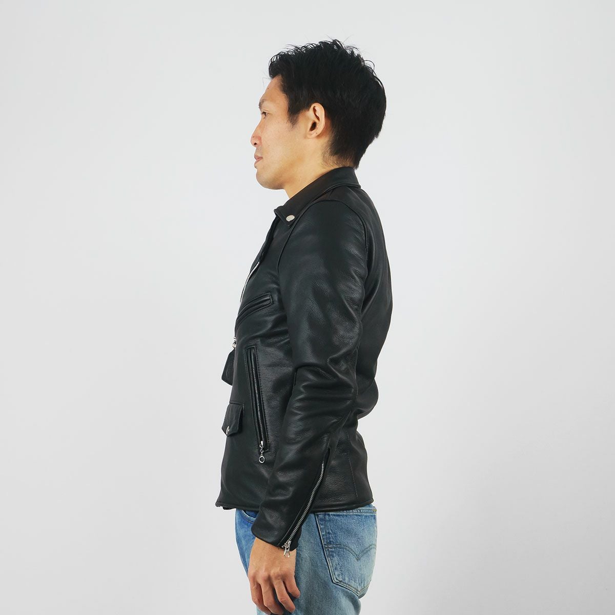 バンソンVANSONC2Rダブルライダースソフトカウレザースキニアーフィットシルバージップ｜メンズライダースレザージャケットアメリカ製革ジャンスリムタイトサテン裏地本革牛革MADEINUSAサイズ34-44アウターブランド