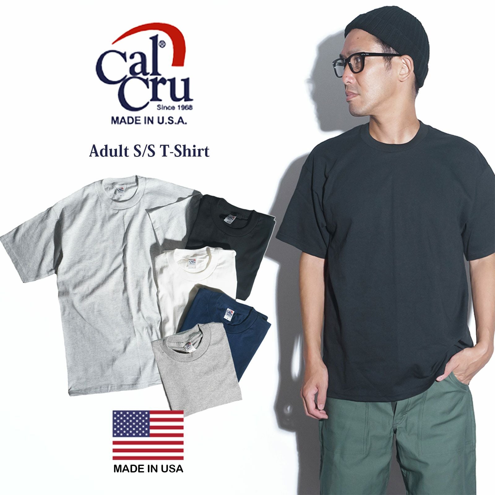 カルクルーCalCru半袖Tシャツ｜メンズS-XXLアメリカ製米国製無地Tシャツ5.5オンス丸胴