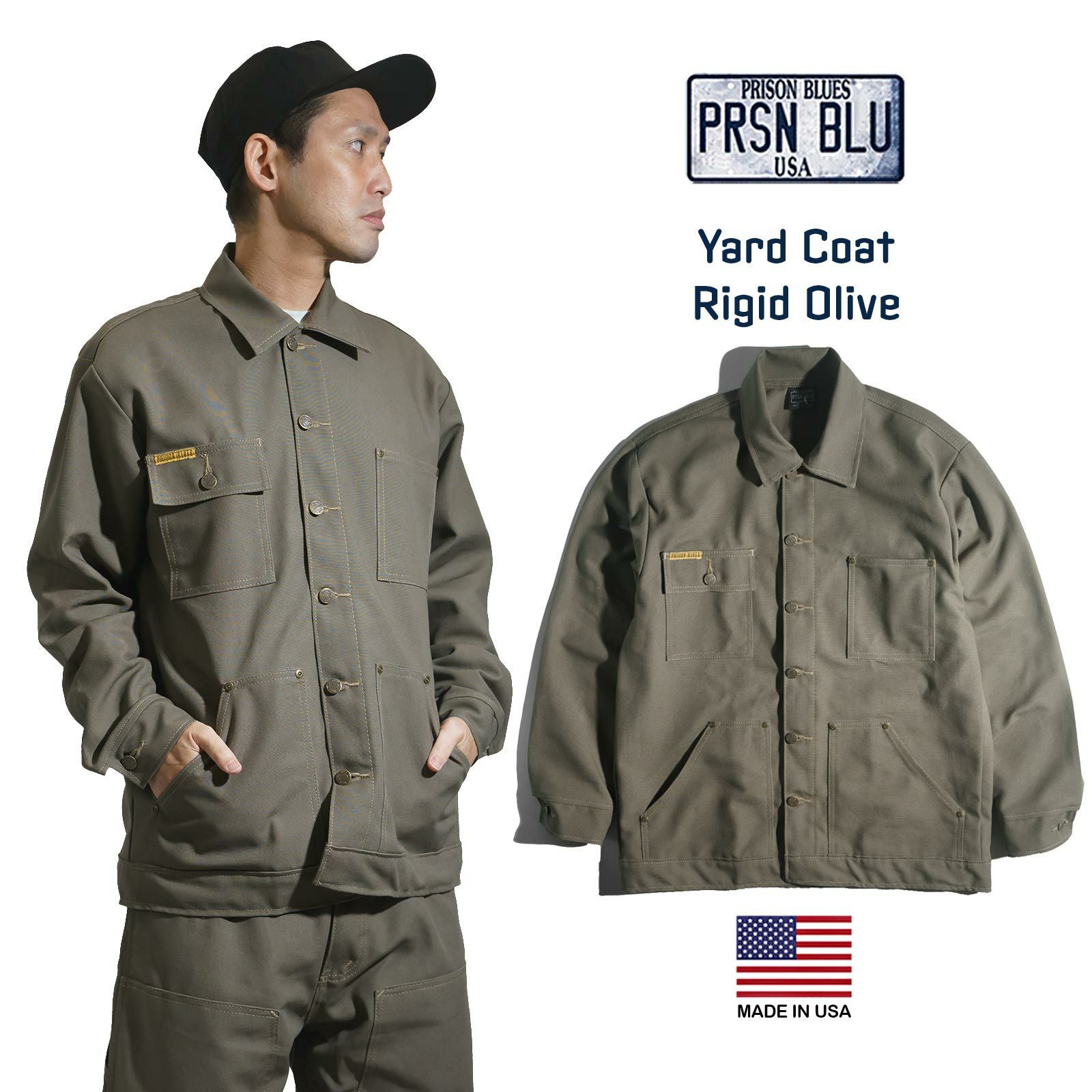 プリズンブルースPRISONBLUESヤードコートリジッドオリーブ
