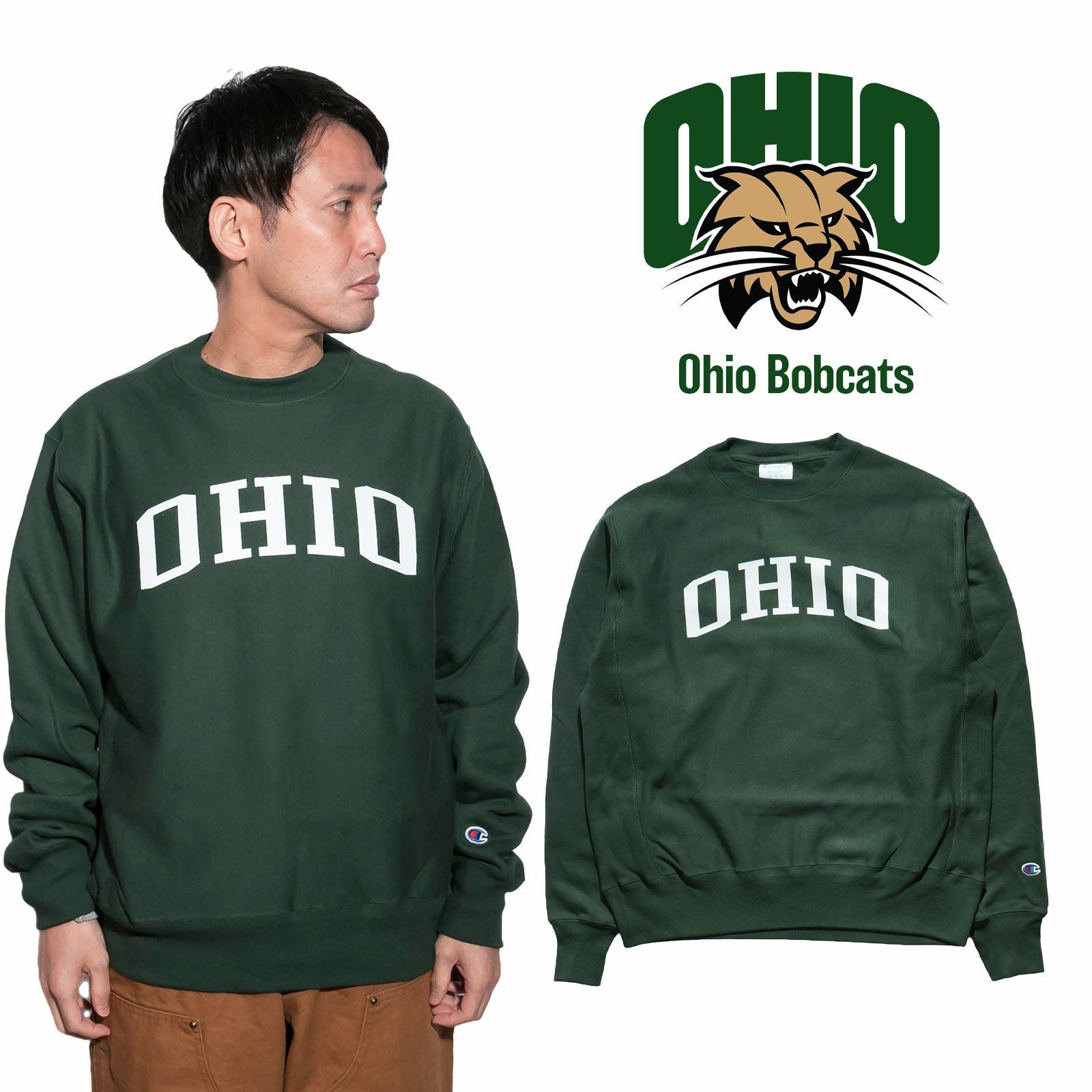 OHIOUNIVERSITYオフィシャルクルーネックカレッジスウェットチャンピオンリバースウィーブ
