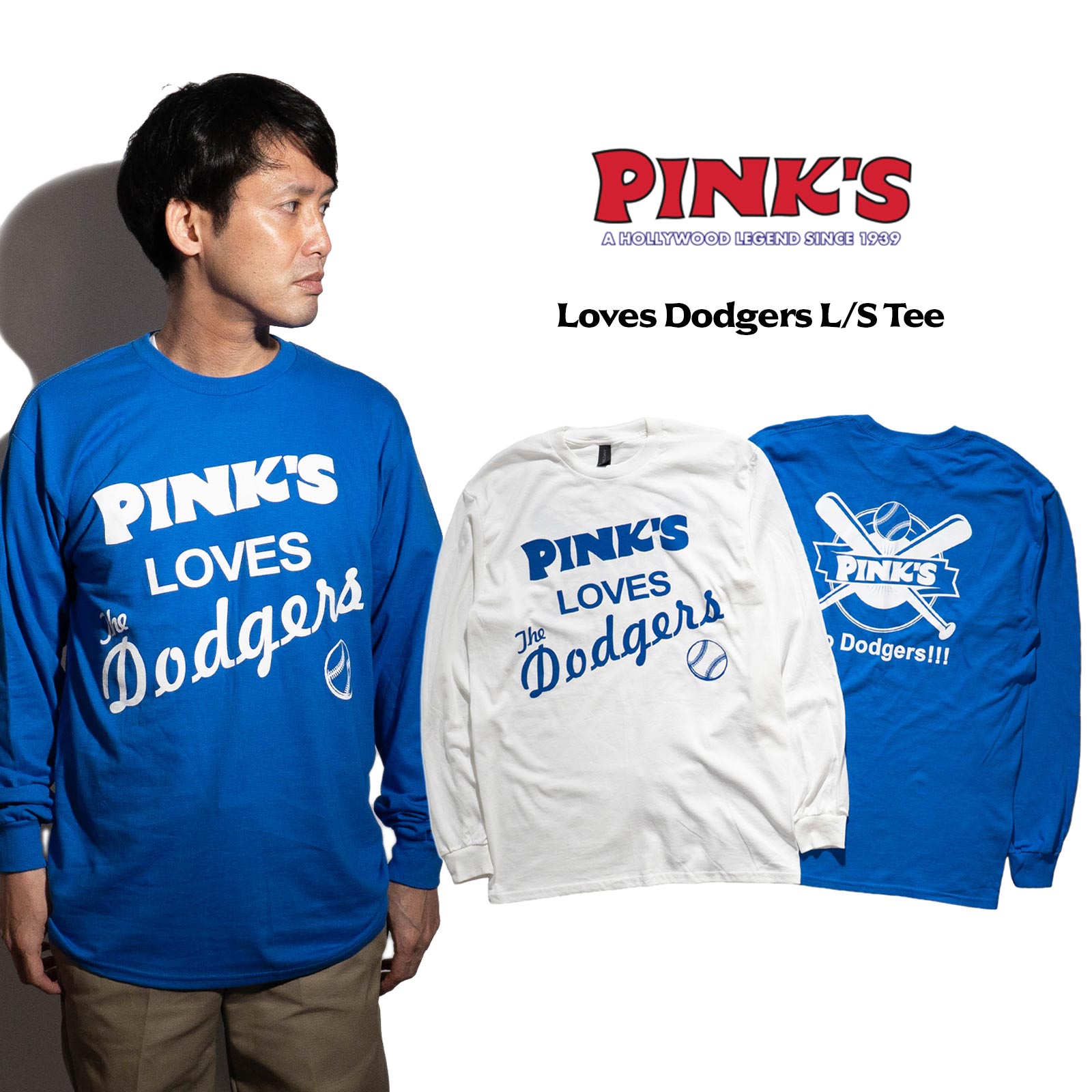 ピンクスホットドッグスPINK’SHOTDOGS長袖Tシャツピンクスラブズドジャーズ