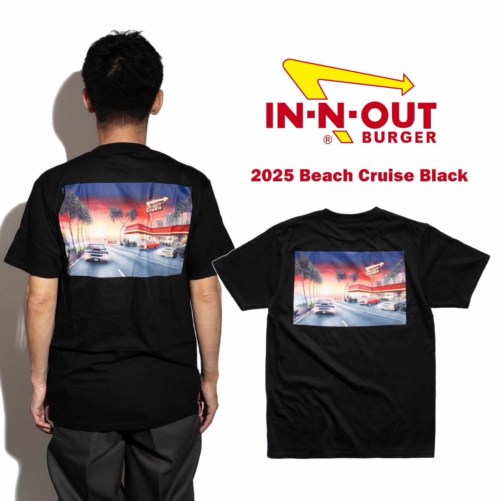 インアンドアウトバーガー半袖Tシャツ2025ビーチクルーズブラック