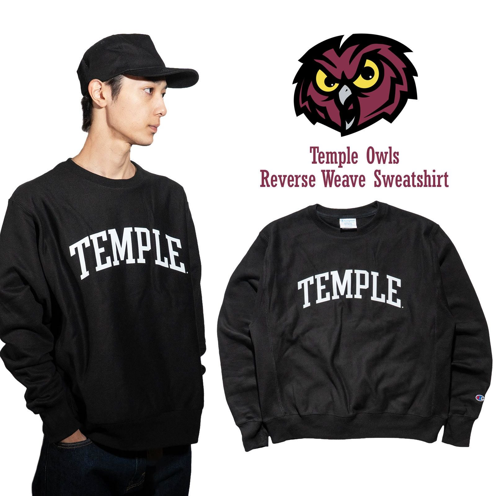 TEMPLEUNIVERSITYオフィシャルクルーネックカレッジスウェットチャンピオンリバースウィーブ