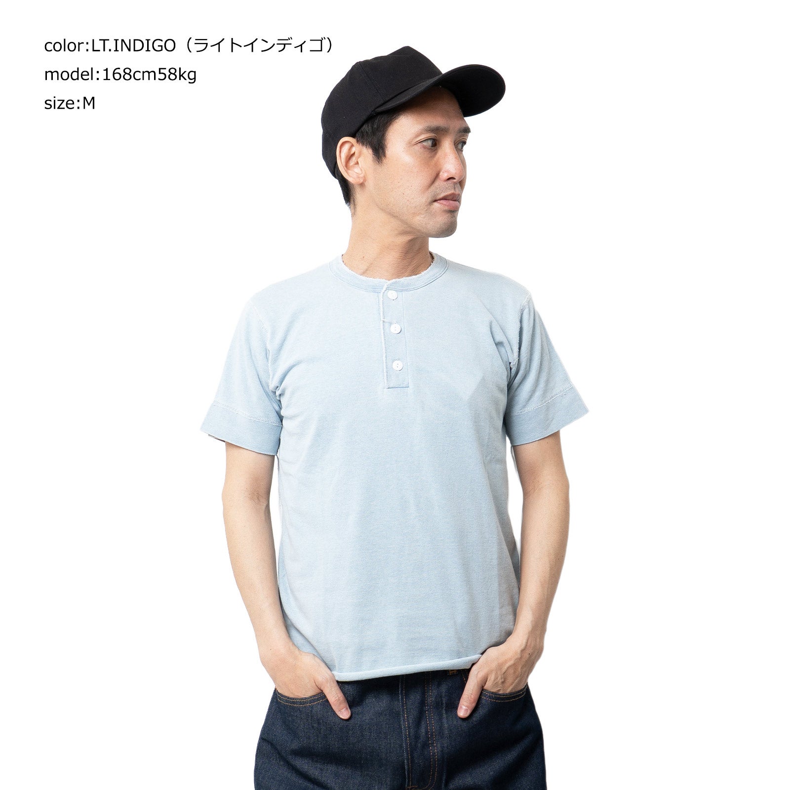 ヘルスニットHealthknit10070インディゴヘンリーネック半袖Tシャツ