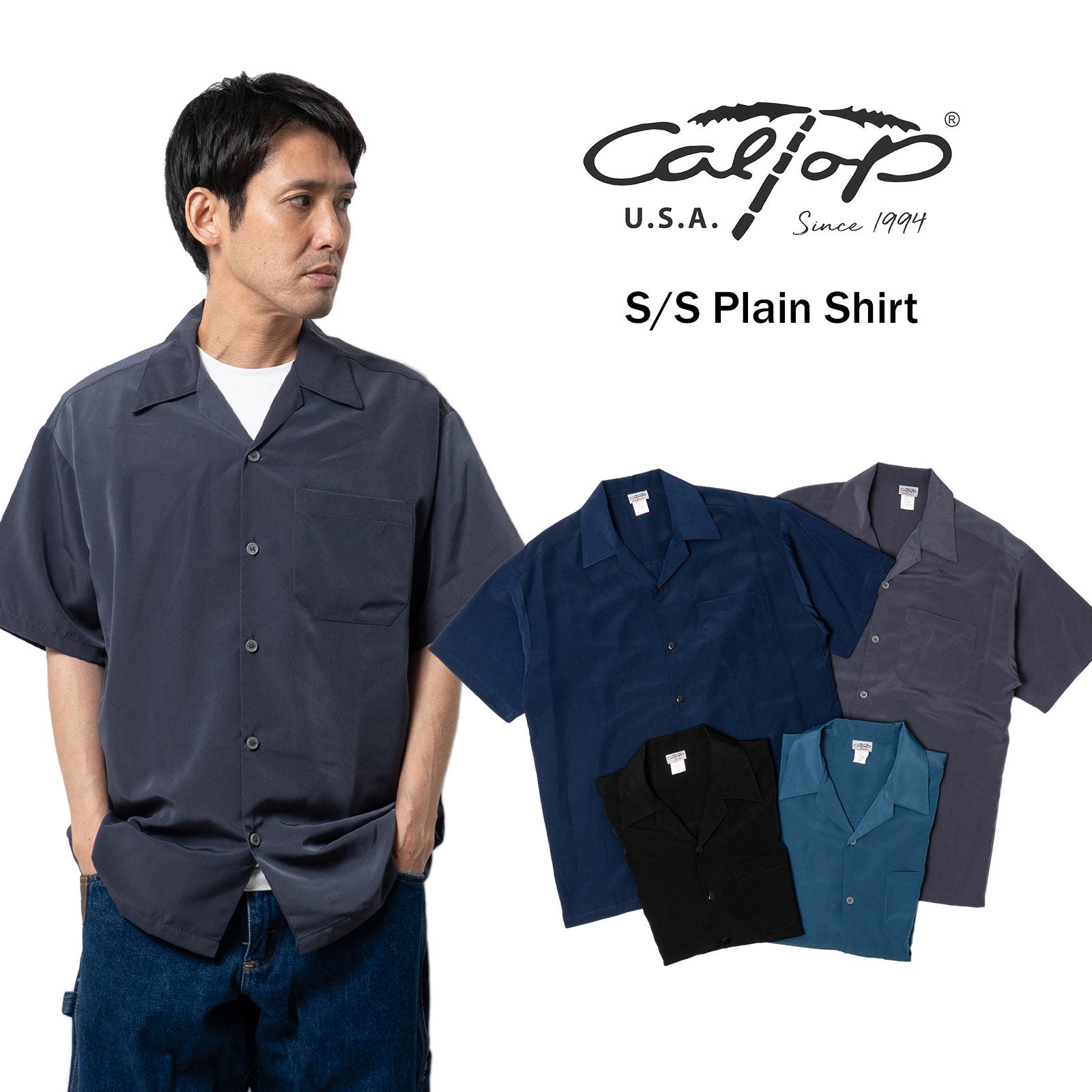 キャルトップCALTOP#3003SS半袖サテンオープンカラーシャツ