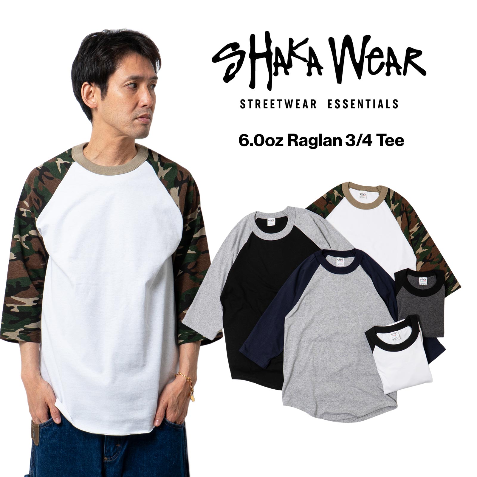 シャカウェアSHAKAWEAR6.0オンスラグランTシャツ