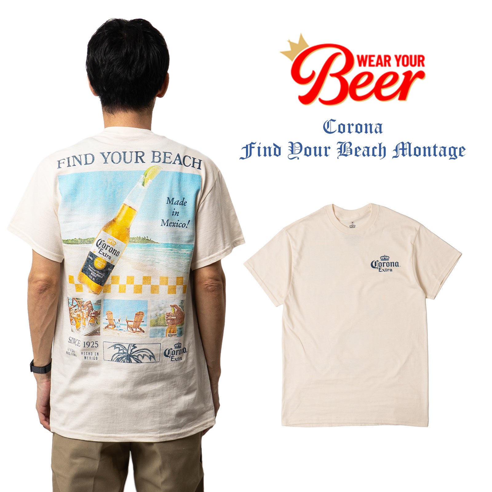 ウェアユアビアWearYourBeerコロナファインドユアビーチモンタージュTシャツ