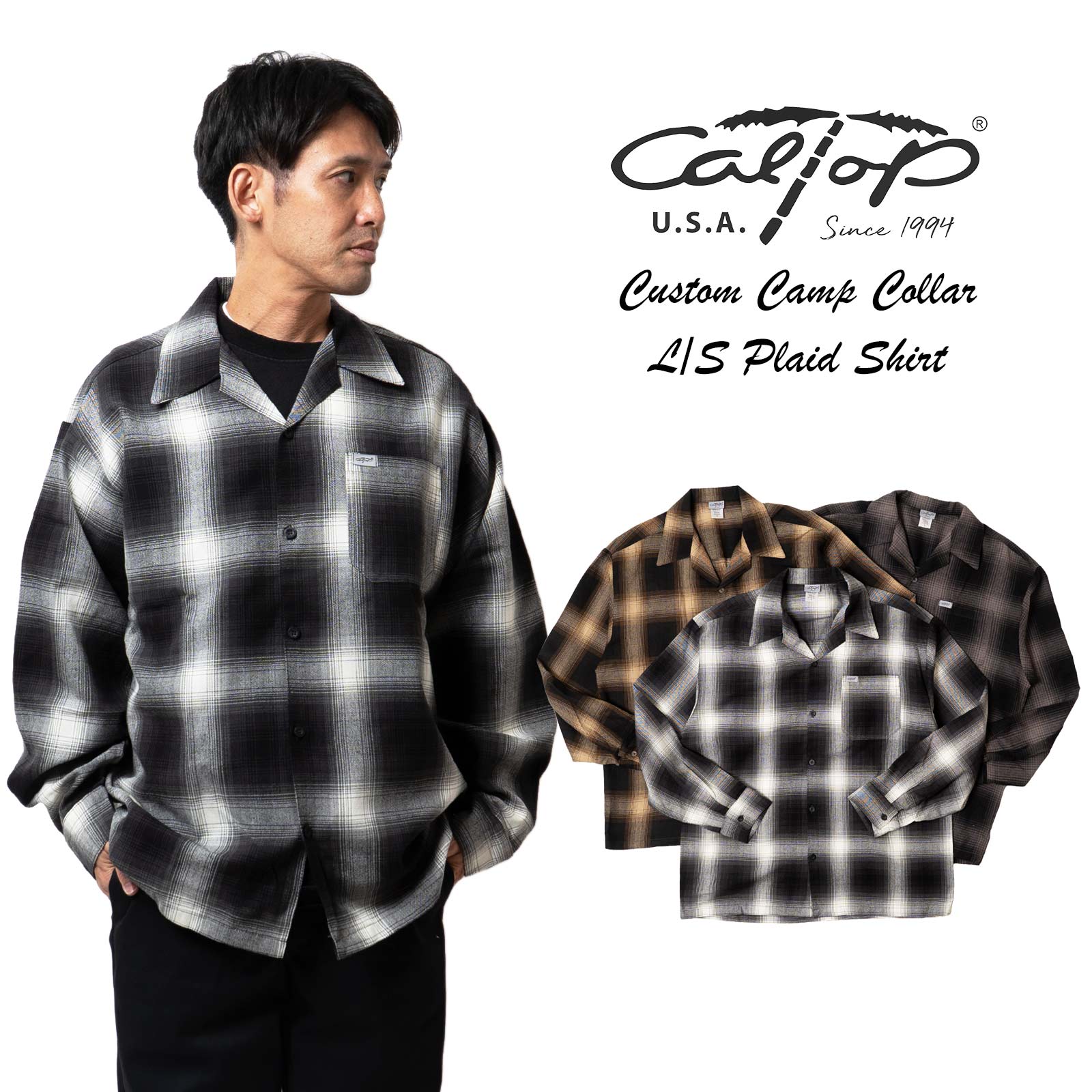 キャルトップCALTOP#2000LS当店別注キャンプカラーオンブレチェック長袖フランネルシャツ