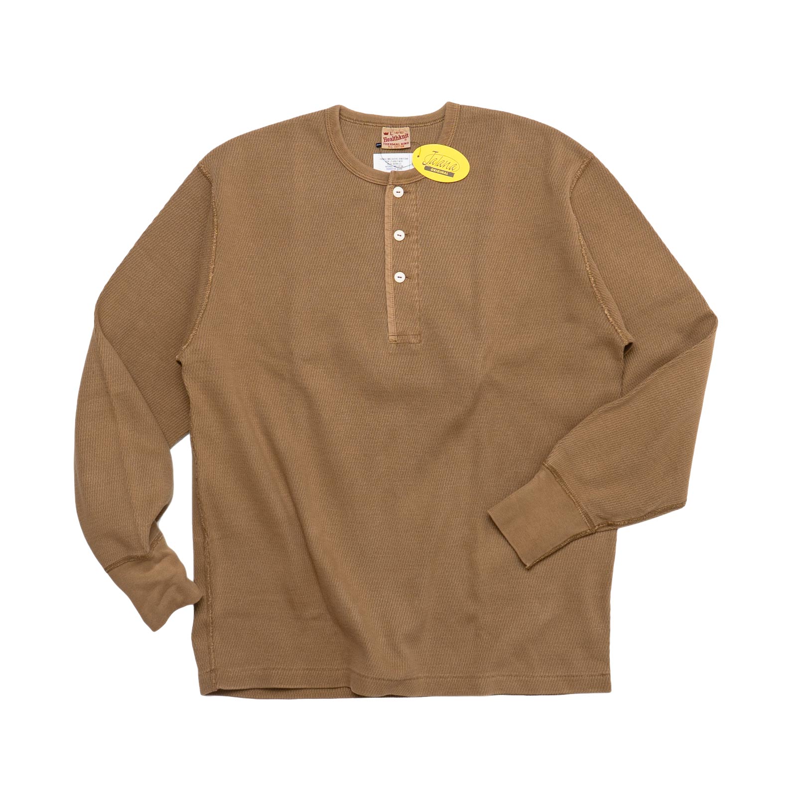 ヘルスニットHealthknit22024サーマルキングラッセルハニカムヘンリーネック長袖TシャツJalana別注BROWN436