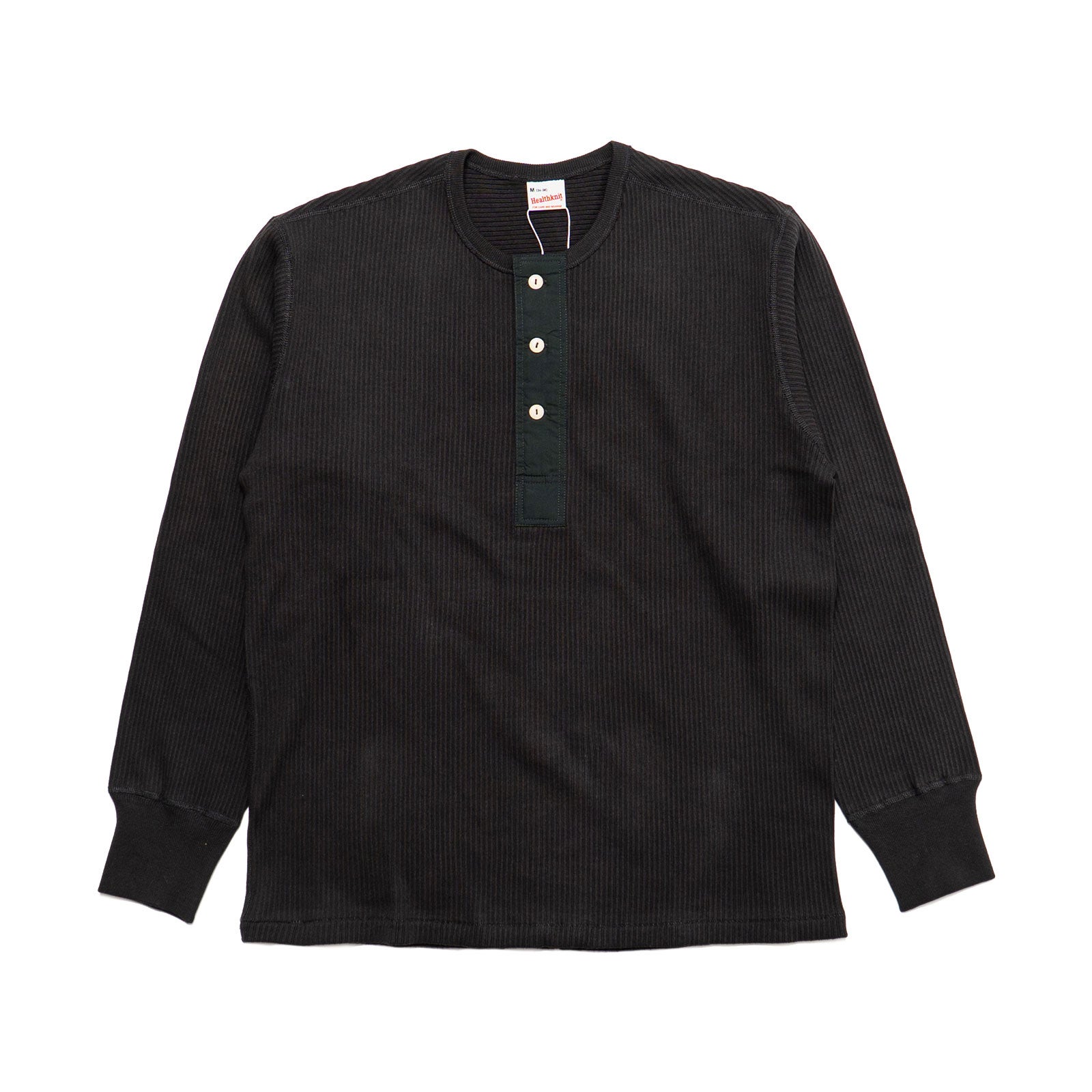 ヘルスニットHEALTHKNIT53026アーミーリブヘンリーネックロングスリーブTシャツナチュラルフェイドブラック