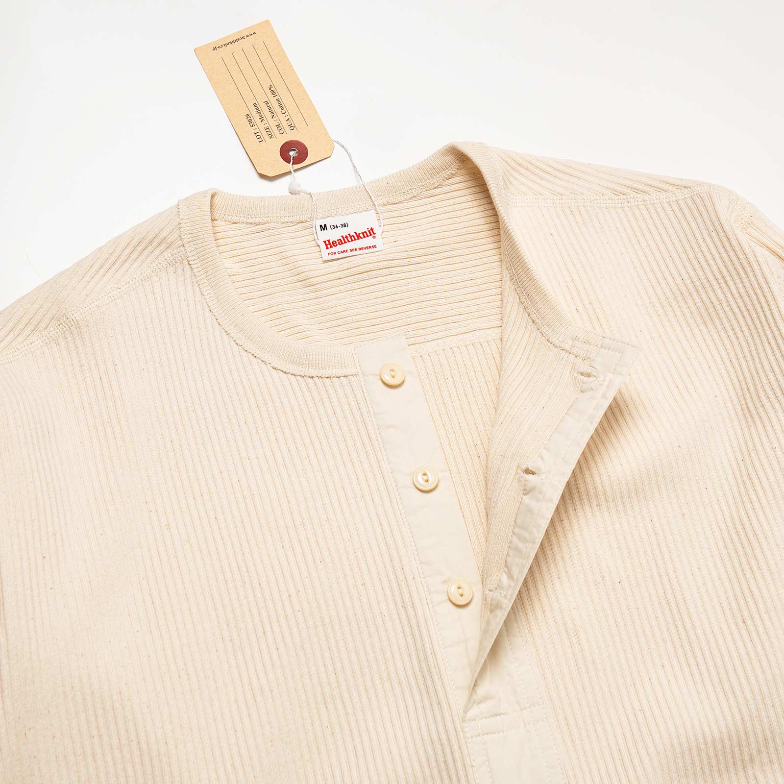 ヘルスニットHEALTHKNIT53026アーミーリブヘンリーネックロングスリーブTシャツナチュラルフェイドブラック