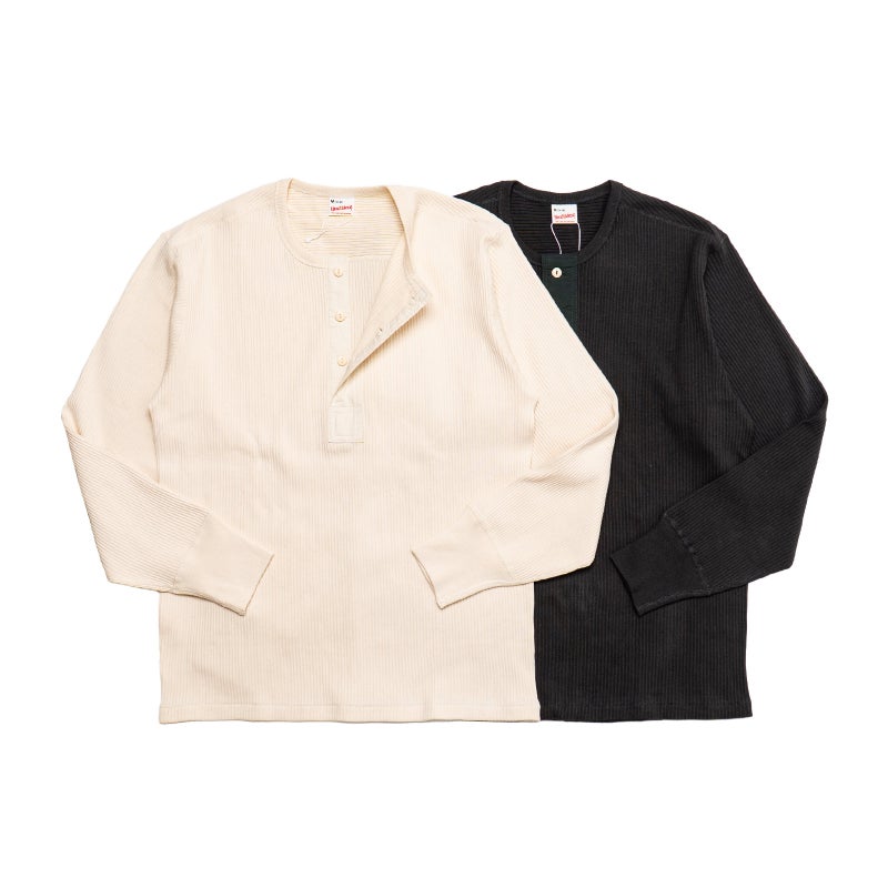 ヘルスニットHEALTHKNIT53026アーミーリブヘンリーネックロングスリーブTシャツナチュラルフェイドブラック