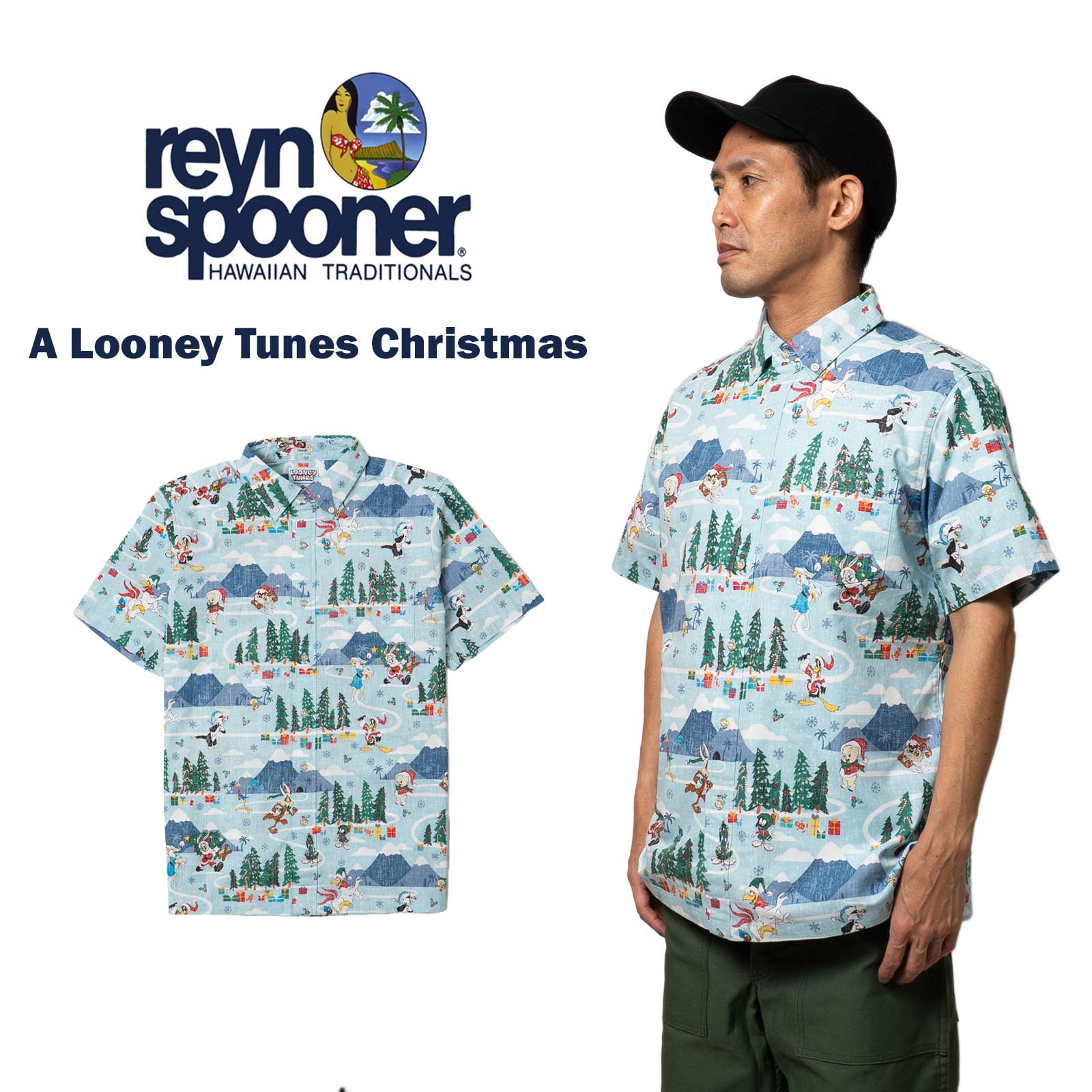 レインスプーナー×ルーニー・テューンズREYNSPOONERXLOONEYTUNES半袖アロハシャツフルオープンア・ルーニー・テューンズ・クリスマス